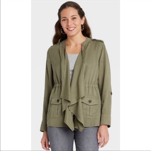NWT Knox Rose Draped Cargo Jacket Top Lightweight Pockets Green Size Small - Picture 1 of 10